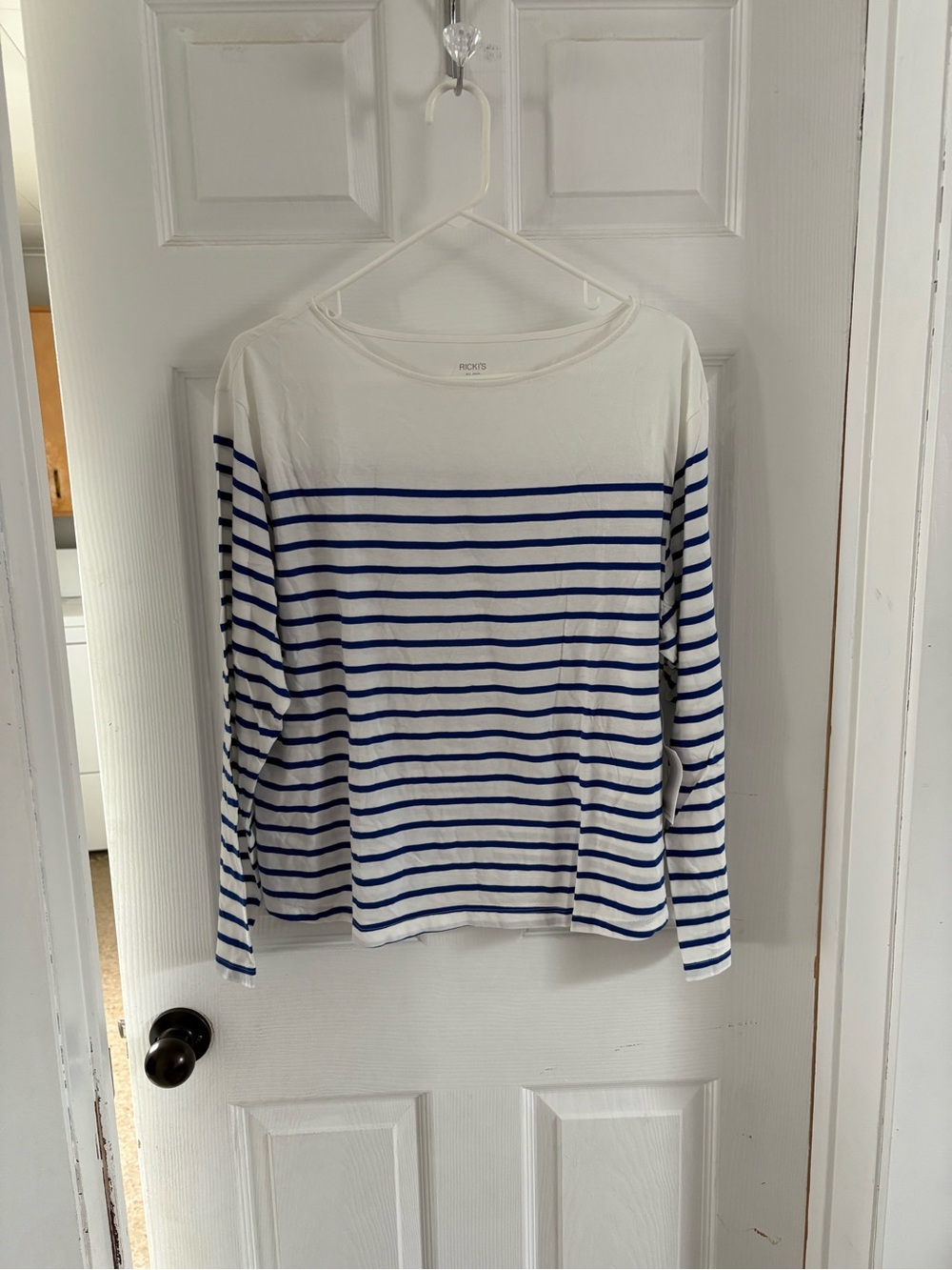 Ricki's White Long-Sleeve Top with Blue Stripes
